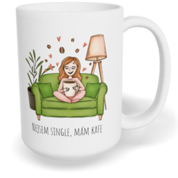 Hrnek klasický velký s vlastním potiskem - Nejsem single, mám kafe