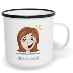 Hrnek plecháček s potiskem na míru - Před kávou, po kávě