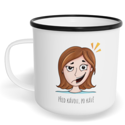 Hrnek plecháček s potiskem na míru - Před kávou, po kávě