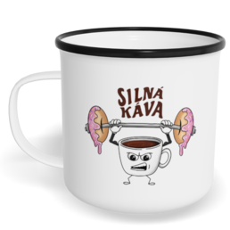 Hrnek plecháček s potiskem na míru - Silná káva