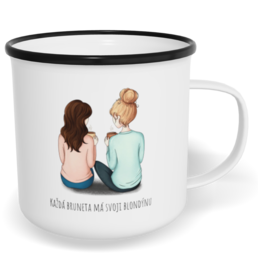 Hrnek plecháček s potiskem na míru - Každá bruneta má svoji blondýnu