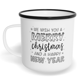 Hrnek plecháček s potiskem na míru - We wish you a merry Christmas and happy New Year