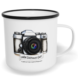 Hrnek plecháček s potiskem na míru - Umím zastavit čas