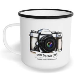 Hrnek plecháček s potiskem na míru - Umím zastavit čas