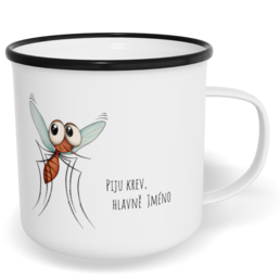 Hrnek plecháček s potiskem na míru - Piju krev