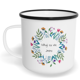 Hrnek plecháček s potiskem na míru - Květiny v kruhu