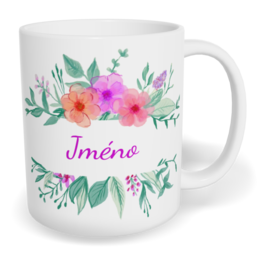 Hrnek klasický malý s vlastním potiskem - Květiny v pruhu
