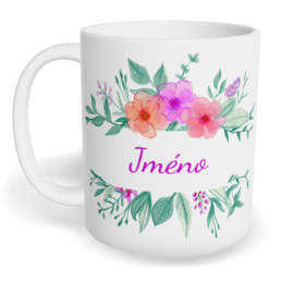 Hrnek klasický malý s vlastním potiskem - Květiny v pruhu