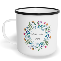 Hrnek plecháček s potiskem na míru - Květiny v kruhu