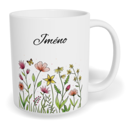 Hrnek klasický malý s vlastním potiskem - Květinový s motýlkem
