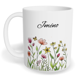 Hrnek klasický malý s vlastním potiskem - Květinový s motýlkem
