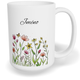 Hrnek klasický velký s vlastním potiskem - Květinový s motýlkem