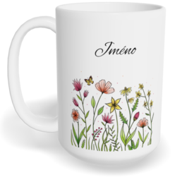 Hrnek klasický velký s vlastním potiskem - Květinový s motýlkem