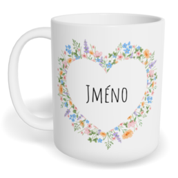Hrnek klasický malý s vlastním potiskem - Květinové srdce