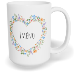 Hrnek klasický velký s vlastním potiskem - Květinové srdce