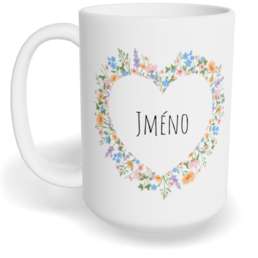 Hrnek klasický velký s vlastním potiskem - Květinové srdce