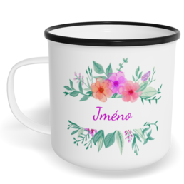 Hrnek plecháček s potiskem na míru - Květiny v pruhu
