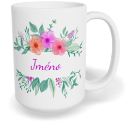 Hrnek klasický velký s vlastním potiskem - Květiny v pruhu