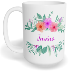 Hrnek klasický velký s vlastním potiskem - Květiny v pruhu