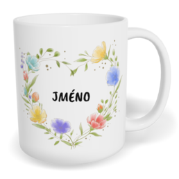 Hrnek klasický malý s vlastním potiskem - Květiny v srdci