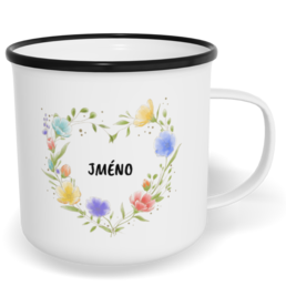 Hrnek plecháček s potiskem na míru - Květiny v srdci