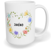 Hrnek klasický velký s vlastním potiskem - Květiny v srdci