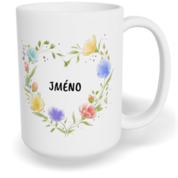 Hrnek klasický velký s vlastním potiskem - Květiny v srdci