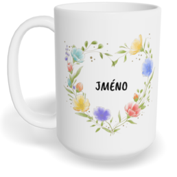 Hrnek klasický velký s vlastním potiskem - Květiny v srdci