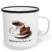 Hrnek plecháček s potiskem na míru - Nejlepší sport je kafe a dort