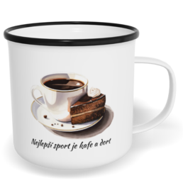 Hrnek plecháček s potiskem na míru - Nejlepší sport je kafe a dort