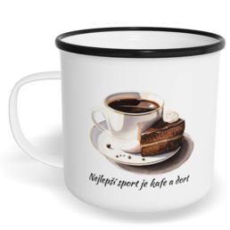 Hrnek plecháček s potiskem na míru - Nejlepší sport je kafe a dort